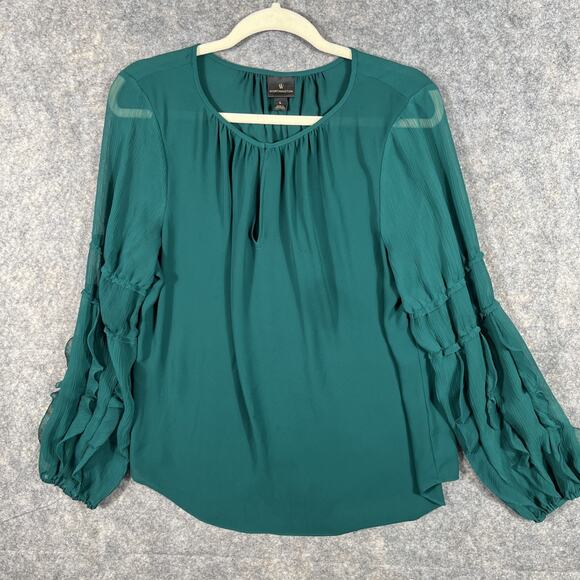 Worthington Industries Tops - Forest Green Blouse w/ Fluffy Sleeves Women's Size Large‎ Worthington